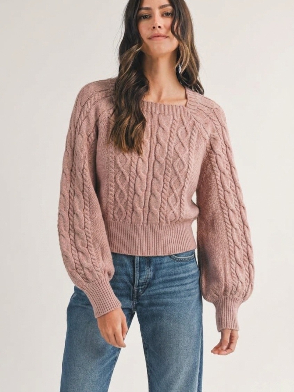 HYFVE Cable Knit Sweater Tan Long Sleeve Medium